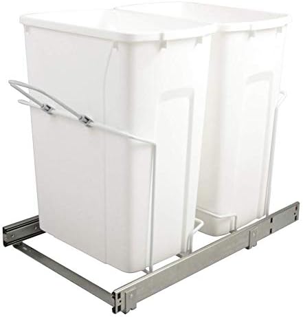 14.375 in. x 22 in. x 18.813 in. 35 Qt. In-Cabinet Double Soft-Close Bottom-Mount Pull-Out Trash Can - White