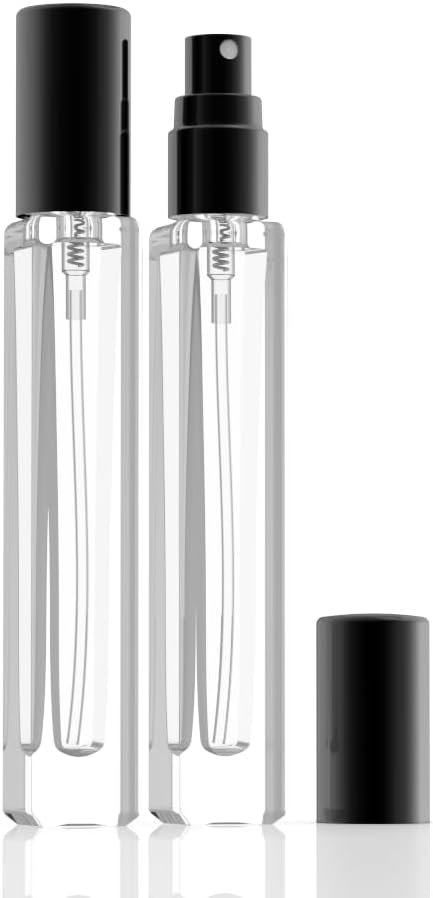 Mini Glass Spray Bottles, 10ml, 6 Pack, Fine Mist Refillable, Portable Travel Perfume Atomizers (Black)