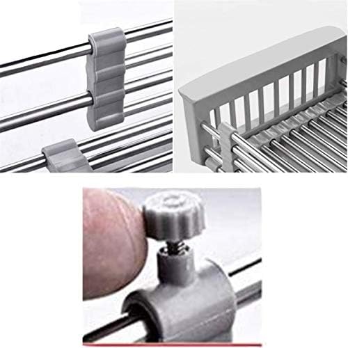CARNAVAL Stainless Steel Kitchen Drying Rack, Retractable Drain Basket with Adjustable Armrest, Over The Sink Dish Drying Rack