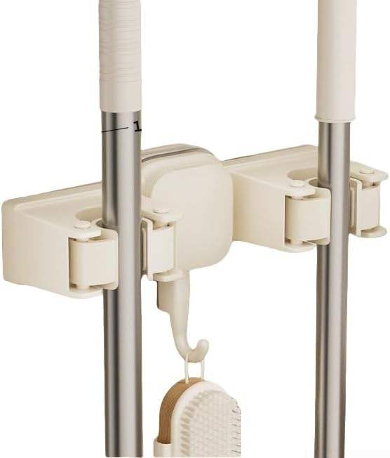1pcs Suction Cup Mop Holder Wall Mounted - Door Back Cloth Hook, Broom & Mop Storage Rack, Bathroom Wall Fixing Organizer, Space-Saving Cleaning Tool Hanger (white)