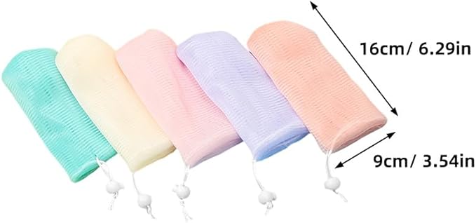 5Pcs Exfoliating Mesh Soap Pouch Bubble Foam Net Bag for Shower, Saver Pouch Drawstring Foaming Net Soap Bag for Body Facial Cleaning Tool, 5 Colors Used Repeatedly Net Soap Bag