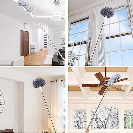 5PCS Retractable Washable Curved Microfiber Duster, with Extension Pole Feather Duster, Reusable Bendable Washable Dusters Set, for Cleaning Ceiling Fan, High Ceiling