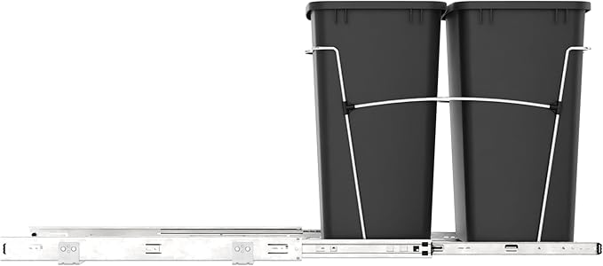 Rev-A-Shelf Double 35 Qt Pullout Trash Can for Base Kitchen Cabinets, Garbage Waste Bin System with Full-Extension Slides, Min Opening Width of 14.5", Black, RV-18KD-18C S