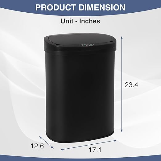 PayLessHere | 13 Gallon Stainless Steel Trash Can | Black | Automatic Touchless Lid with Motion Sensor | Kitchen Garbage Can with Waterproof Design | for Home, Office, Bathroom | Pack of 1