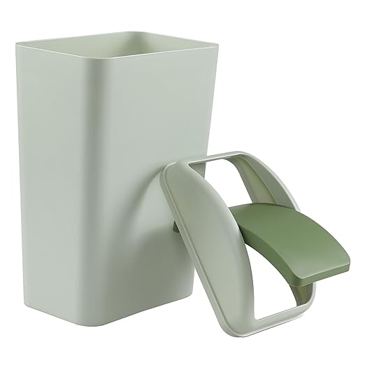 12 L Slim Garbage Can, Small Plastic Trash Can with Swing Lid, 1 Pack (Green)