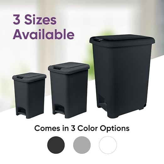 Superio 2-Pack 6.5L Slim Step & Push Trash Can - Dual Opening, Smooth Matte Finish, Durable Plastic (9.5"x7"x11.5") - Black