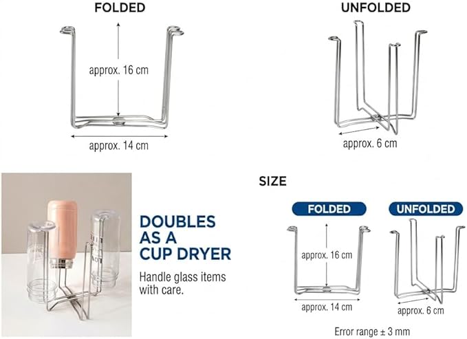 Stainless Steel Countertop Trash Bag Holder & Cup Drying Stand - Foldable Kitchen Garbage Rack for Food Prep & Waste Disposal (Non-Slip, Rust-Proof)