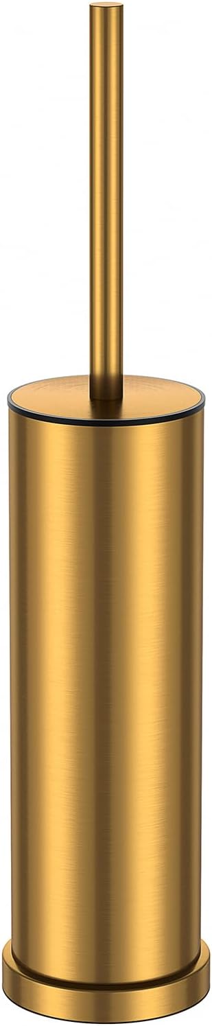 Brushed Gold Toilet Brush and Holder Set,Stainless Steel Heavy Duty Toilet Bowl Brush,Extra Long Handled Modern Toilet Cleaner Brush with Replaceable Head, Removable Inner Bowl, and Splash Protection