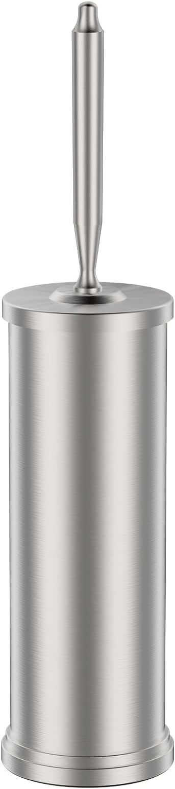 Premium 304 Stainless Steel Toilet Brush and Holder: Weighted Stable Base, Removable Inner Tube, Splash-Proof Design for 360° Thorough Cleaning & Space-Saving Storage,Nickel
