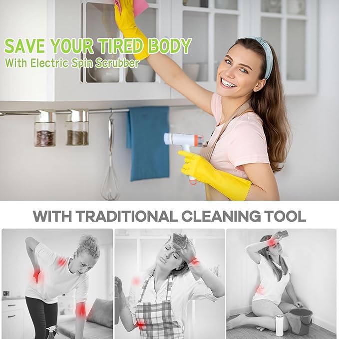 Can add Cleaning Cleaner ,Electric Spin Scrubber Handheld scrubbers for Cleaning, Electric Dishgun,Spin Brush for Cleaning Set,5 Replaceable Brush Heads Kitchen, Shower, Floor, Bathroom Turboscrub