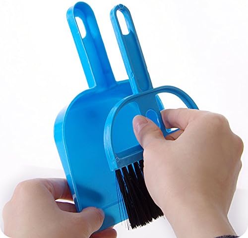 Pet Cage Broom Brush Dustpan Set - Small Cat Litter Sweeper for Pet Cage Clean and Car Keyboard Brush (Blue)