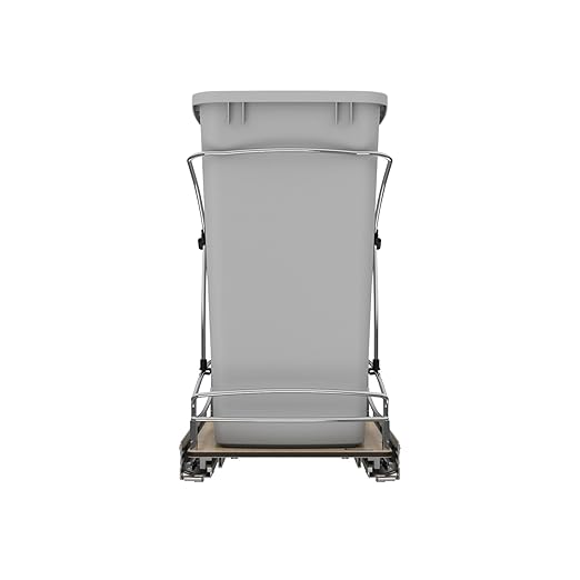 Rev-A-Shelf 35 Qt / 8.75 Gal Steel Bottom Mount Single Pullout Waste Container w/Soft-Close for Base Cabinets, Min Opening Width of 11", Silver, 54WC-1535SC-17-1