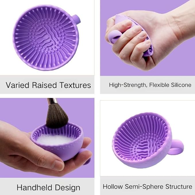 Silicone Scrubber Ball Cleaning Bowl β Multi-Purpose Brush Cleaner for Makeup & Dishes β Cute Round Design β Soft Scrubbing Pad for Beauty Tools, Kitchenware β 8 Colors (Purple)