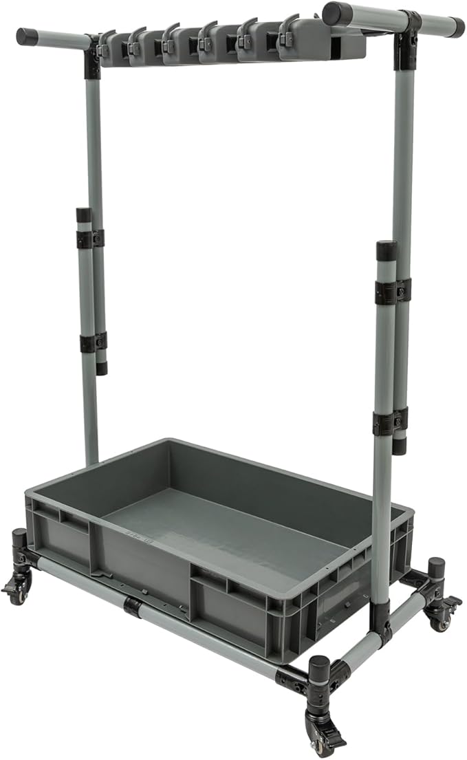 Broom and Mop Holder, Movable Floor-Mounted Mop Rack, Adjustable Height Freestanding Cleaning Tool Cart, Cleaning Supplies Organizer Holder w/10 Mop Slots for Garage Schools Hospitals Hotels