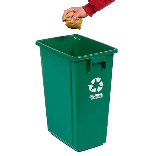 Global Industrial Indoor Recycling Container with Open Top, 15 Gallon Capacity, 12" W X 18" D X 24" H, Corrosion Resistant Polypropylene Construction, Green