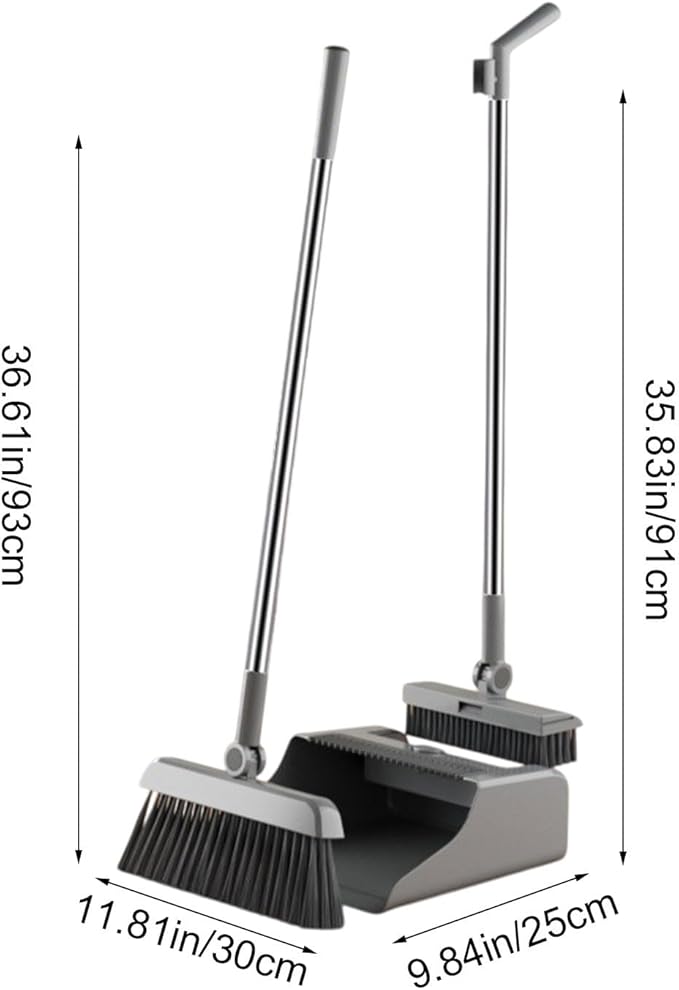 3-in-1 Broom and Dustpan Set - Stainless Steel Handle Floor Cleaning Kit for Home & Office, Space-Saving Storage Design
