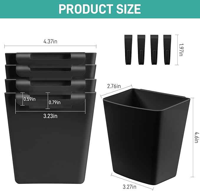 5 Pack Hanging Cup Holders, Multipurpose Rolling Cart Accessories Utility Cart Accessories For Art Craft Supplies, Space Saving Hanging Storage Basket Pencil Holder Makeup Organizers (Black)