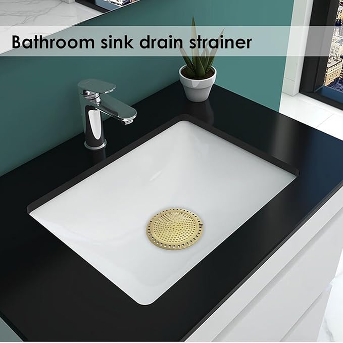 Huntonry Hair Drain Catcher, Shower Drain Hair Catcher, Shower Drain Strainer, Bathtub Drain Cover, Tub Drain Hair Catcher, Bathroom Sink Strainer, Bathroom Drain Protector, Flat, Round, Gold