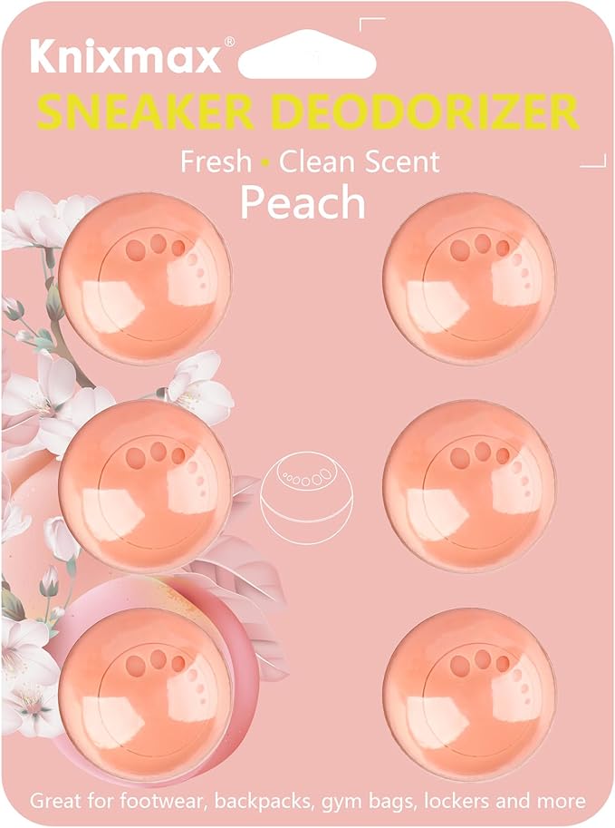 Knixmax Shoe Deodorizer Balls, Odor Eater Ball for Sneakers Boots Mules, Air Fresheners for Gym Gear Bags Lockers, Peach scent, Pack of 6, Pink