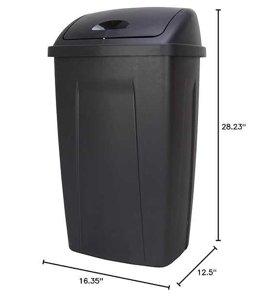 13 Gallon Trash Can, Plastic Swing Top Kitchen Garbage Trash Can, Black