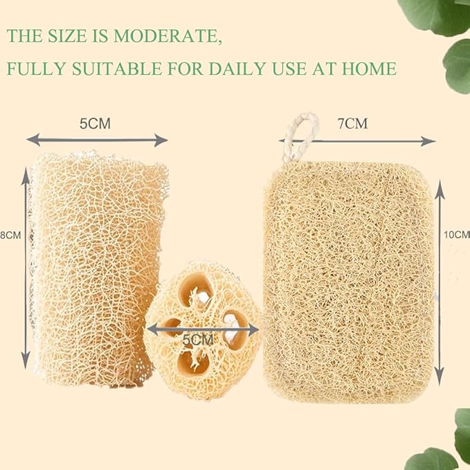 Natural Loofah Sponges 3-Pack, Extra Dense Long-Lasting for Dishes Body, 100% Plant Fiber Exfoliating Scrubber, Eco-Friendly Kitchen Sponge, Biodegradable, Gentle on Skin, Cookware