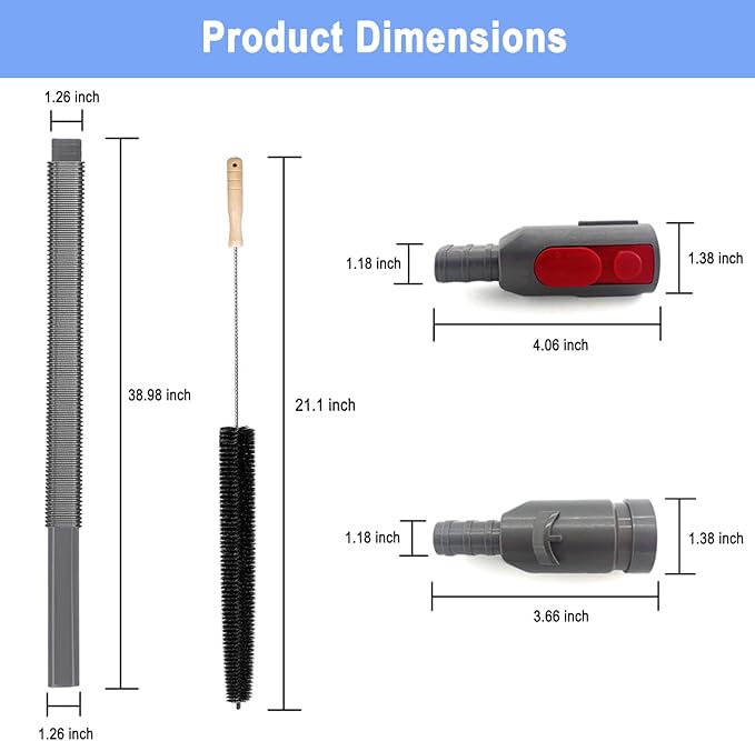 Upgraded Dryer Vent Cleaner Kit Compatible with Dryer Lint Vacuum Attachment for Dyson V7 V8 V10 V6 V11 V12 V15 Cordless Vacuum Cleaner Removes Deep Lint