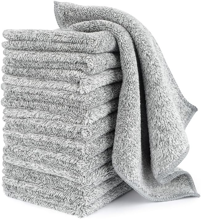 Kitchen Dish Cloths, 12 Pack, 10 x 10 Inches, Super Absorbent Microfiber Dish Towels, Soft Lint Free Reusable Dish Rags for Washing Dishes, Drying, Counters and Sink, Grey