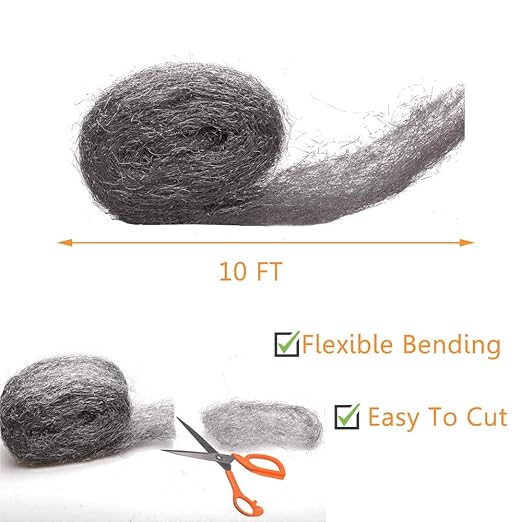 Steel Wool Mice Control, 2 Pack 3" x10 Ft Hole Filler, Gap Blocker, Barrier, Protect Against Animals in Holes Holes, Siding, Pipeline, Vents for Garden, House, Garage