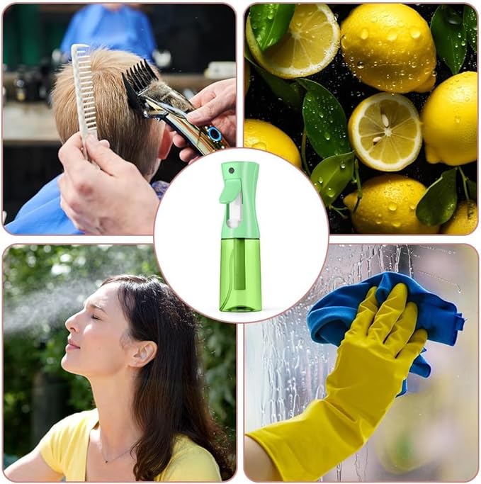 Hair Brush Set with Continuous Spray Bottle,Slick Back Hair Brush Back Brushing, Combing, Slicking Hair (green)