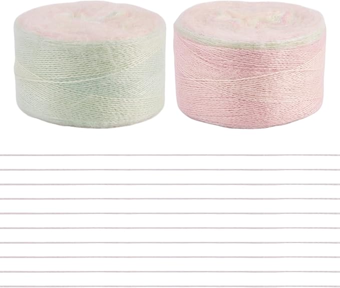 2 Roll Mohair Wool Yarn Soft for Crocheting Knitting Hand Washable Long Wool Yarn DIY Scarf Crochet Thread for Clothes Hats Sweater Scarf Craft Projects (Misty Rose)