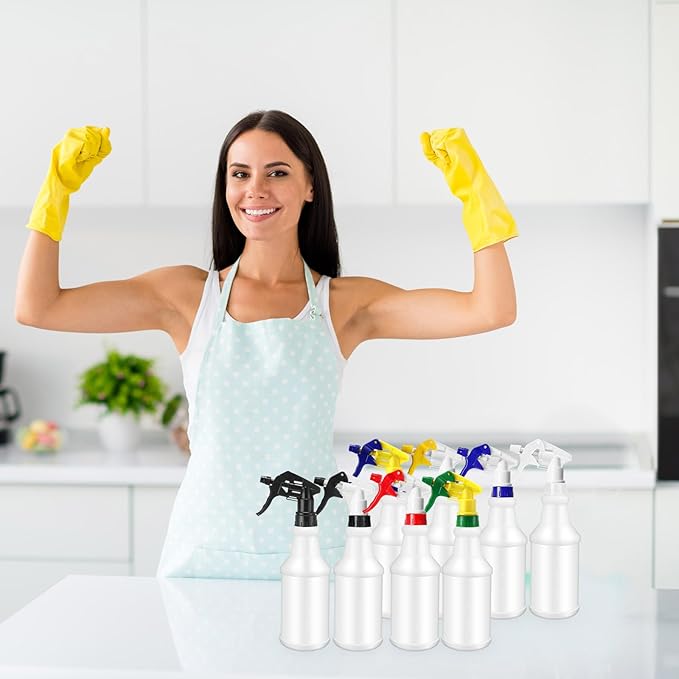 Eccliy 12 Pcs 16 Oz Plastic Spray Bottle, Adjustable Empty Reusable Sprayer for Cleaning, Planting, Water, Bathroom and Kitchen, BBQ, Commercial and Residential (Originial,Colorful)