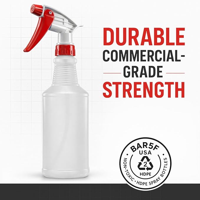 Bar5F Plastic Spray Bottles 2 Pack, 16 Oz, All-Purpose, Empty for Chemical and Cleaning Solutions, Adjustable Head Sprayer Fine to Stream (Pack of 4 (Red))