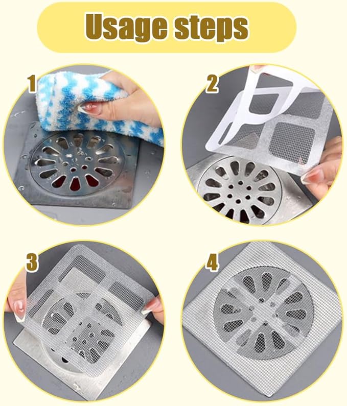 Disposable Shower Drain Hair Catcher, Disposable Hair Drain Stickers Drain Mesh Cover Bathroom Shower Drain Protector for Bathroom Laundry Kitchen Sink for Human and pet Hair (50)