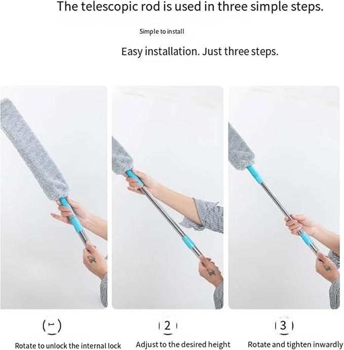 2026 Upgraded Retractable Gap Dust Cleaning Artifact with 3 Microfiber Dusting Cloths,Extendable Duster Cleaning Tool,Reusable Washable Dusting Wand for Home,Ceiling,Blinds,Furniture (60in)
