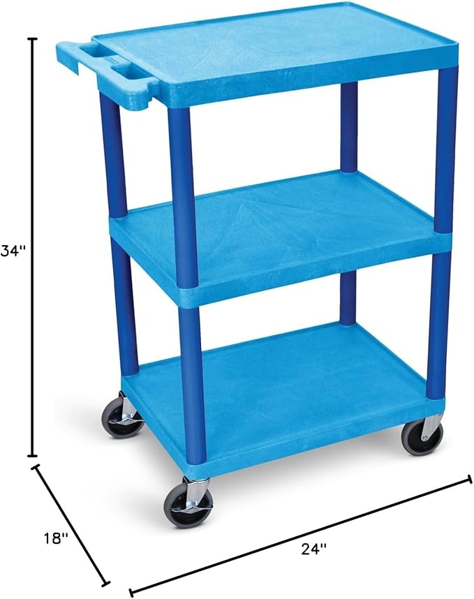 Luxor HE34 Utility Cart (Pack of 2) 3 Shelves Structural Foam Plastic - Blue