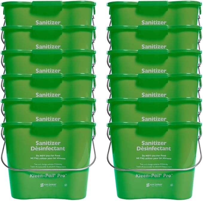 San Jamar Kleen-Pail Pro Detergent Pail Cleaning Bucket with Bail Handle for Cleaning, Kitchens, Restaurants, And Janitorial Use, Plastic, 6 Quarts, Green, (Pack of 12)