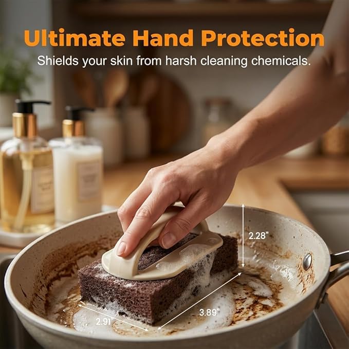 Magic Cleaning Sponge with Handle, Heavy Duty Nano Carbide Cleaning Sponge, Nanotechnology Sponge Scrubber, Emery Cleaning Sponge Brush Eraser Scrub Pads, Removing Rust for Pots and Pans (10PCS)
