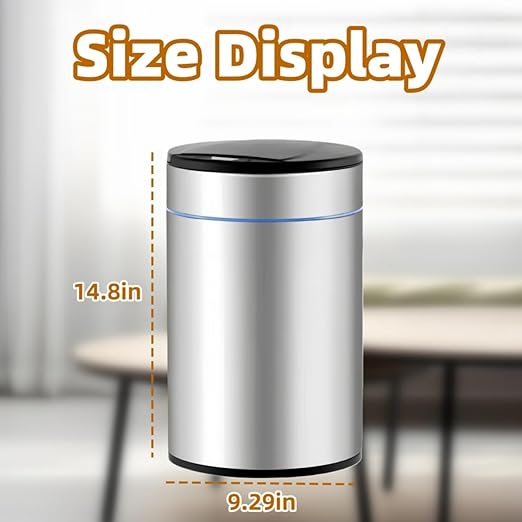 Garbage Can with Lid, Intelligent Sensor Opening and Closing, Small Garbage Can for Living Room, Bedroom, Kitchen and Bathroom (2, Silver)