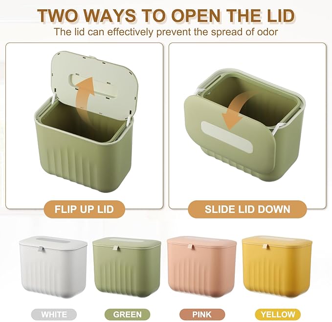 uxcell Kitchen Compost Bin Hanging Small Trash Can, 7L/1.8Gallon Trash Can, Green