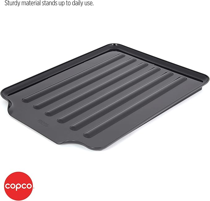 Copco Large Black Drain Board Fits Under Any Large Dish Rack to Catch Water or for Larger Pots Alone, Angled Base Allows for Self Draining with Raised Ribs to Prevent Water from Puddling