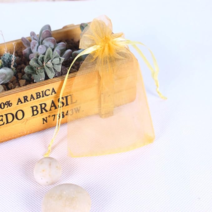 100pcs 5x7 inch Gifts Wrap Bags Gold, Organza Sheer Fabric Bulk, Drawstring Reusable Recycled Pouch for Baby Shower Favor, Craft Business, Beach, Standard Size Elegant Business Card, Cute Little Toy