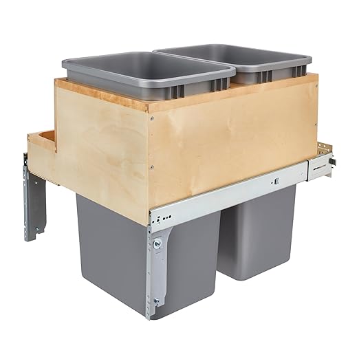 Rev-A-Shelf 50 Qt Top Mount Double Pullout Under Cabinet Kitchen Trash Cans w/Soft-Close for Full Height Cabinet, 150lb Rated Full-Extension Slides, Min Opening Width of 21", 4WCTM-2450BBSCDM-2