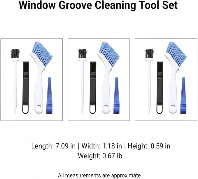 Window Groove Cleaning Tool Set, Narrow Track Cleaner for Sliding Doors & Car Seals, 1.2-Inch Width