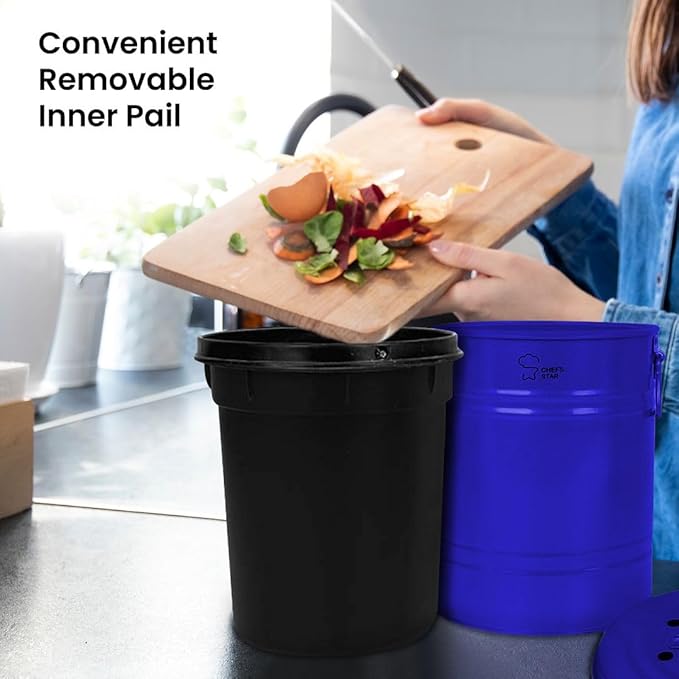 Chef's Star Countertop Compost Bin for Kitchen, Indoor Compost Bin for Kitchen Counter, Small Composter for Kitchen Counter, with Charcoal Filter, Airtight Lid, 0.8 Gallon Compost Pail, Blue