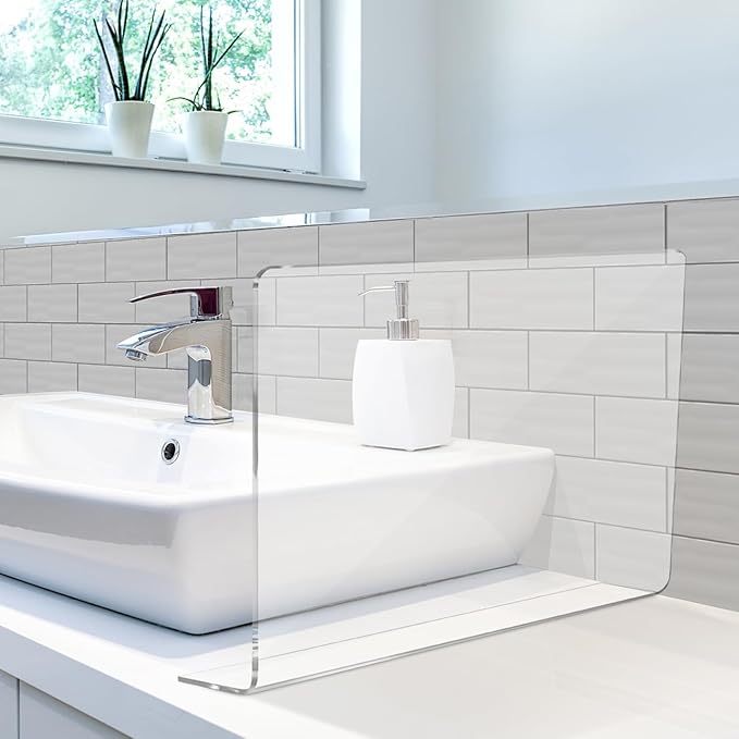 PRETYZOOM Kitchen Sink Splash Guard Acrylic Water Barrier for Bathroom and Kitchen Sink 15.74 X 8.26 X 1.96 Inches Protection Anti-Splashing Guard with Smooth Surface Easy to Clean