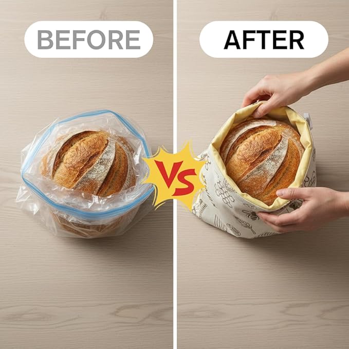 Beeswax Bread Bags for Sourdough & Homemade Bread - Reusable, Eco-Friendly Food Storage Bags, XL 12x17 Inch (2 Pack), Moisture Lock for Freshness