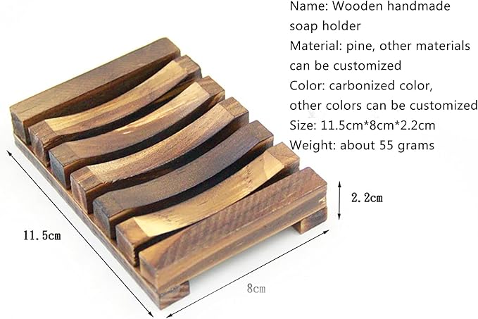 Soap Dish Soap Tray for Bathroom, Eco-Friendly Natural Wooden Soap Dish Biodegradable, Zero Waste, Plastic Free, Charcoal Color,Carbonized