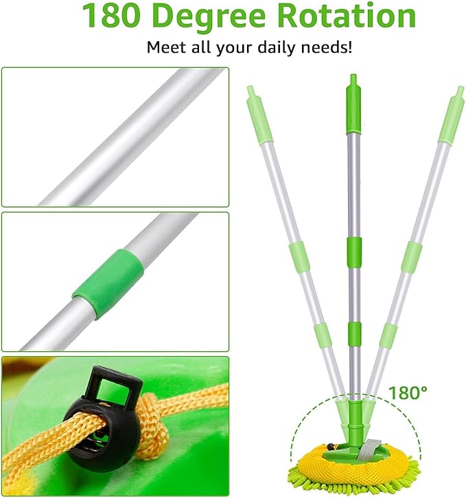Weiliya 47.5"" Car Wash Brush Mop Cleaning Tool with Long Handle Kit for Washing Detailing Cars Truck, SUV, RV, Trailer, Boat 2 in 1 Chenille Microfiber Sponge Duster Not Hurt Paint Scratch Free