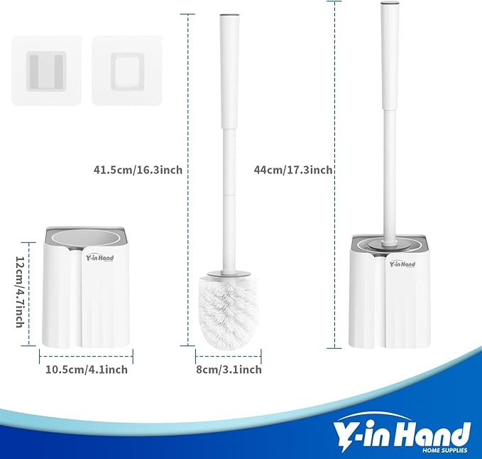 Y-in Hand Toilet Bowl Brush and Holder Set, Compact Toilet Scrubber Brush for RV and Bathroom Cleaning, Durable Classic 360°PP Bristle, Drip-Proof, Wall Mountable.(White)