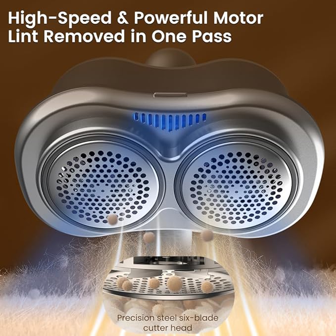 Fabric Shaver and Lint Remover, Sweater Defuzzer with 2 Double Shaving Head, 2 Replaceable Blades, Headle Rotation 90°,Battery Operated, Remove Clothes Fuzz, Lint Balls, Pills, Bobbles Gray